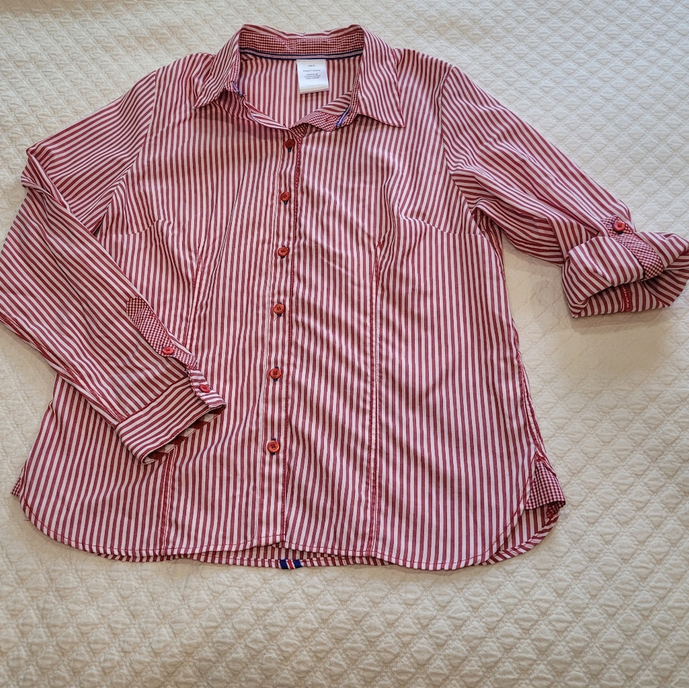 Vtg Equestrian Button Up Roll Tab Sleeve Red Striped Embroidered 1971 Dressage